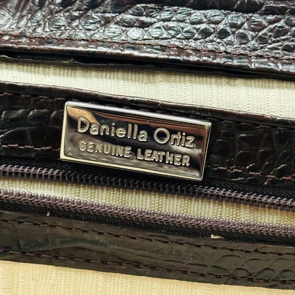 Daniella Ortiz Burgundy Crocodile Embossed Genuine Leather Bag Round Handle Tote